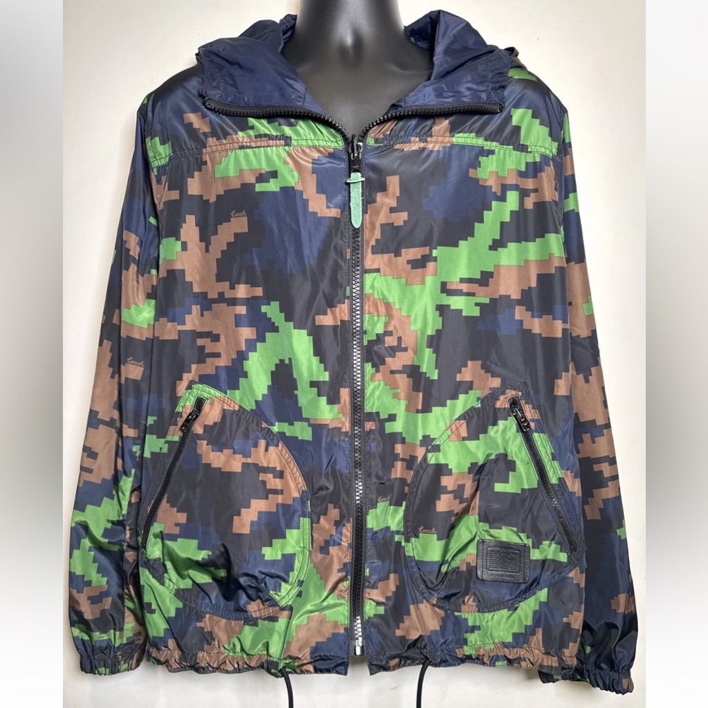 Coach Green And Brown Patterned Reversible Jacket